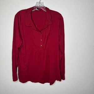 Lucky Brand Red Long Sleeve Collared Button Neck Top Women's Large